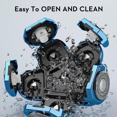 Електричний гостростример для голови чоловічий Kibiy з 6 змінними головками, водонепроникний IPX7, LED-дисплей, зарядка Type-C (6D синій)