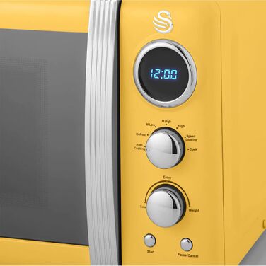 Мікрохвильова піч Swan Retro SM22030YELNEU 20л, жовта, 800W, мікрохвилі з функцією розморожування та таймером 60 хв