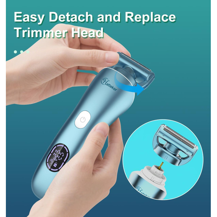 Електричний епілятор Hatteker 3-в-1 для жінок: тример, брітор та епілятор. З LED-дисплеєм, IPX7, USB-зарядка (Блакитний)
