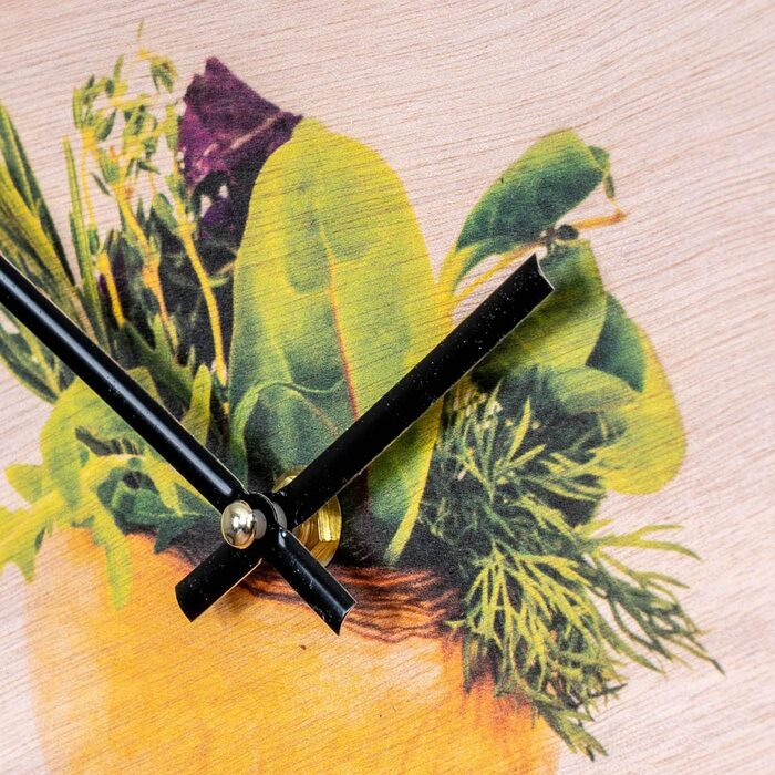 Levandeo Wall Clock, 30x30cm, Clock as Image, Kitchen, Herbs, Spices, Cooking, Decoration (Wood, Round)