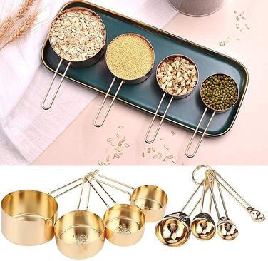 Мірний набір кухонних ложок та мірних стаканів з нержавіючої сталі, 4 шт. для сухих та рідких інгредієнтів, для випічки та приготування їжі