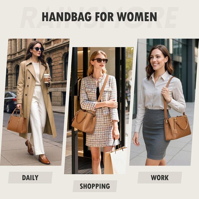 Жіноча сумка RAINSMORE середнього розміру з PU шкіри, коричнева: сумка-тоут, сумка на плече, ручна сумка