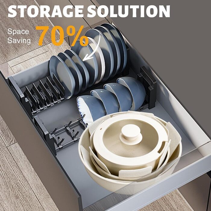 Набір посуду Numola 10 предметів: каструлі та сковорідки з антипригарним покриттям, знімні ручки, керамічний набір посуду для індукційних плит, кемпінгу, сумісний з посудомийною машиною