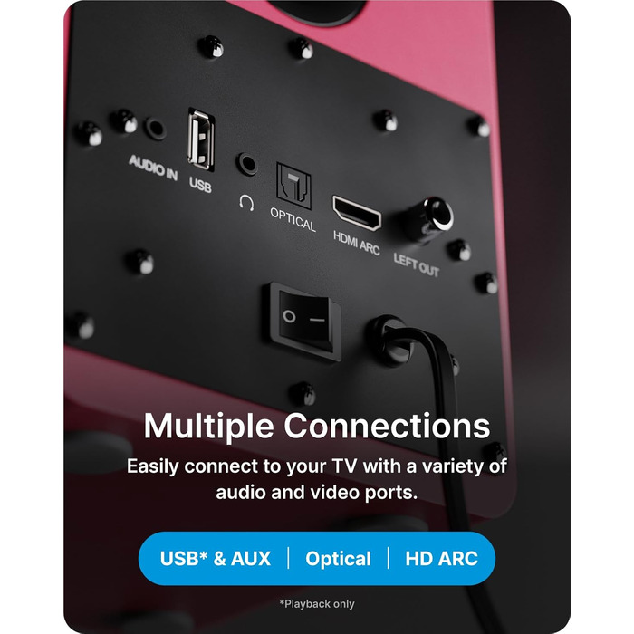 Активні колонки Majority D50X | 60W, 2.0, Hi-Fi, Bluetooth 5.3, HDMI ARC, AUX, USB | Студійний монітор з кобальтового шасі (каштанове дерево)