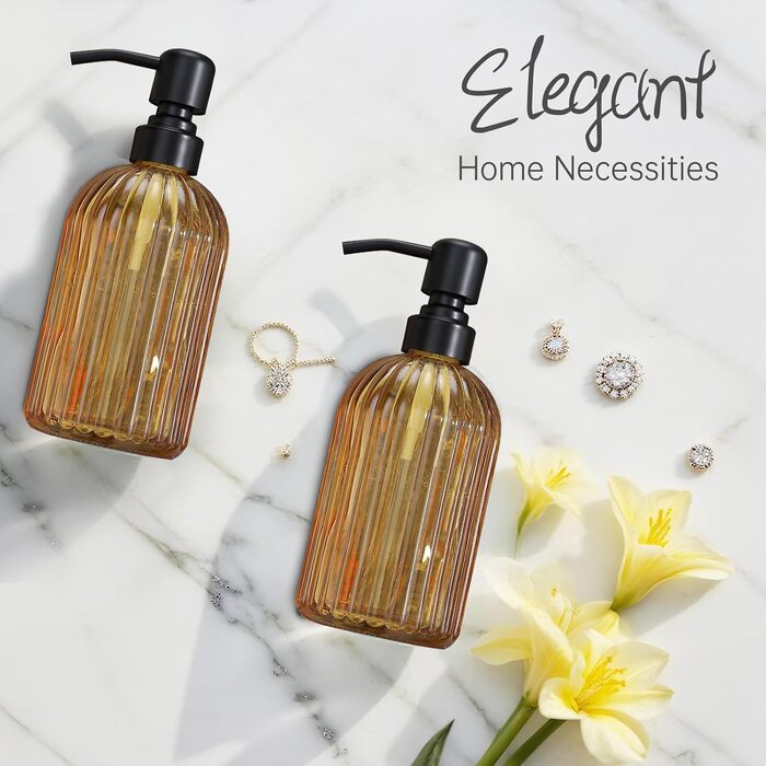 Дозатор для мила з бурштинового скла, 473 мл, з щіткою для миття, для ванної кімнати та кухні, з золотою помпою, преміум-якість