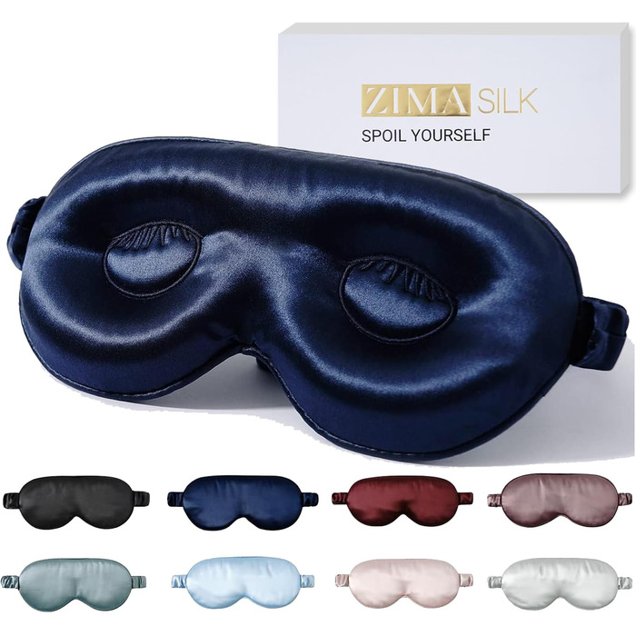 Маска для сну ZIMASILK з регулюванням, 22 Momme, 100% шовк марука, 3D-форма, супер м'яка та дихаюча, блокує світло, темно-синя