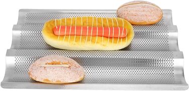 BuyWeek Baguette Baking Sheet, 3-Groove Stainless Steel Baguette Baking Mold French Bread Baking Sheet Pan Kitchen Baking Tool Silver