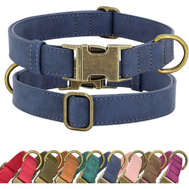 Шлейка для собак Didog з м'якої шкіри, міцна, з надійною застібкою, регульована, для середніх та маленьких собак, блакитна, розмір M (13-21 см)