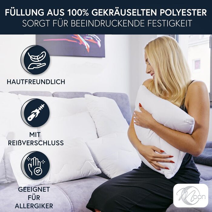 Подушки для дивану MOON Feeling 4 шт, 60x60 см, стьобані, наповнені, із застібкою-блискавкою, особливо щільні, пральні при 95°C, внутрішні подушки для дивану та ліжка