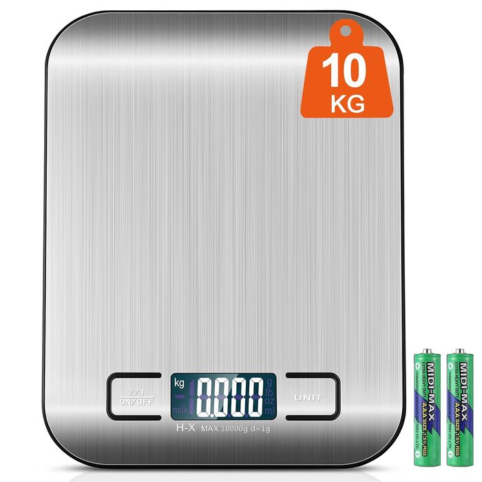 Цифрова кухонна вага 10 кг з LCD дисплеєм та функцією тарування, для випічки, приготування їжі та зважування ювелірних виробів, 1г, срібна, K1H