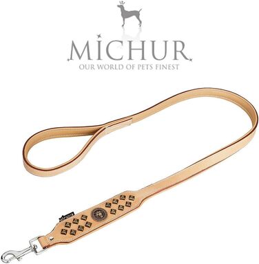 MICHUR Diego Beige Leine, Leather Dog Lead, Flat Lead, Leather Lead Dog, MATCHES Diego Brown Beige Gold Collar, Size 150cm x 2.5cm
