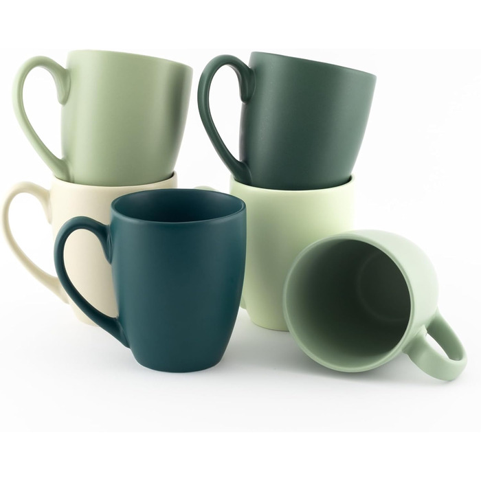 Large Coffee Mug Set – Coffee cups made of high-quality and sturdy ceramic, large handles, large mugs (natural colors, set of 6)