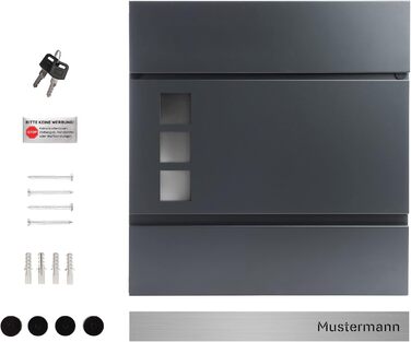 Поштовий ящик Forgard Helsingborg антрацит з газетницею, персоналізований, з нержавіючої сталі з іменем родини, комплект для монтажу (RAL 7016)