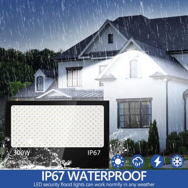 200W LED Floodlight Outdoor, 20000LM LED Spotlight, 7000K Cold White Spotlight, IP67 Waterproof Floodlight, for Backyard, Courtyards, Garage, Hallway, Garden (300W-1PC)