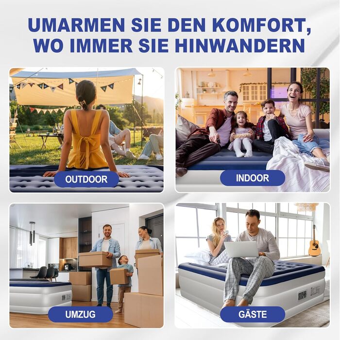 Надувний матрац LEADZM для 2 осіб з електронасосом, 203x152x46 см, сірий (блакитно-білий, подвійний). Flock/PVC, до 295 кг