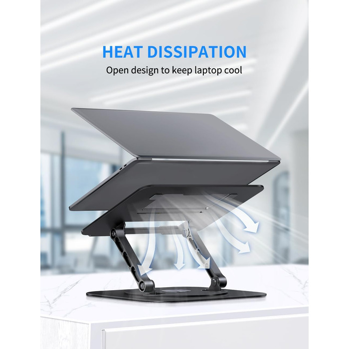 Adjustable Laptop Stand with 360° Swivel Base - Stable Ergonomic Foldable Laptop Riser for Desk - Compatible with MacBook Pro/Air & Notebooks up to 16 inches (A-Black)