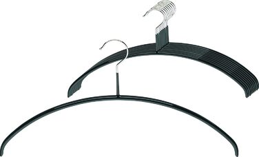 MAWA Clothes Hangers, Set of 10 high-quality, space-saving, non-slip clothes hangers, ideal for T-shirts and sweaters, with a 360° rotatable hook and non-slip coating, 46 cm, Black