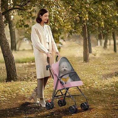 Візок для собак Homewell 2в1, прогулянковий візок для тварин з підсклянниками, переноска для собак, складаний, з гальмом та захистом від дощу, візок-джерсі для домашніх тварин (Рожевий)