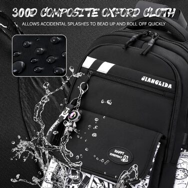 Шкільний рюкзак Tanou для хлопців-підлітків, чорний, з принтом графіті, водонепроникний, 10-18 років