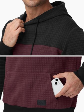 Чоловічий худі YuKaiChen з нашивками, джгут, капюшон, колірний блок, світшот з кишенями, хакі-білий-армійський колір (M, чорний-вишневий)