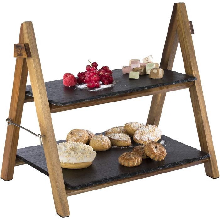 3-ярусна етажерка APS з шиферних плит, дерево акації, діаметр 30/25/20 см, висота 34 см