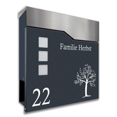 Поштовий ящик антрацит RAL 7016 з табличкою для імен та номеров, сталевий порошкове покриття, з газетницею та 3 вікнами (Liv)