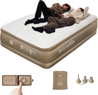 Надувний килимок Naturehike для кемпінгу та дому (190x100x45 см) з акумуляторним насосом - самонадувний, легкий, зручний, для 1-2 осіб (колір: коричневий)