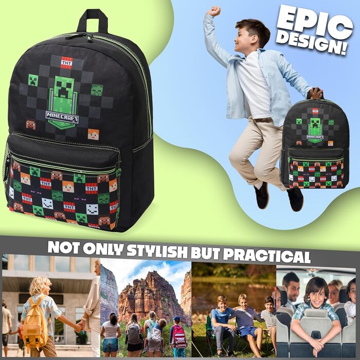 Рюкзак Minecraft для дітей, шкільний ранець з сітчастою кишенею та м'якими лямками - подарунок для хлопчиків (чорний)