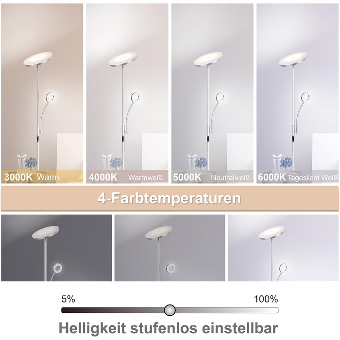 LED торшер Modlicht 35W з регулюванням яскравості, чорний, 4200LM з пультом та сенсорним керуванням, 3000-6000K, для вітальні, спальні, офісу
