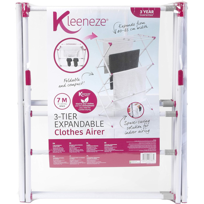 Розсувна сушарка для білизни Kleeneze KL078834EU7, 3-рівнева, 7 м, для балкона, дому та вулиці, біла