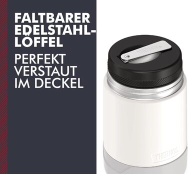 Thermos GUARDIAN FOOD JAR 0.50 l, snow white, Food container 500 ml white, stainless steel, with spoon, Bonus Bowl for muesli, toppings, absolutely leak-proof, leak-proof 500 ml with spoon Snow White Mat