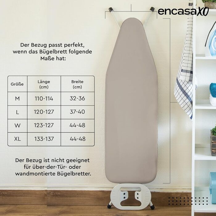 Чохол для прасувальної дошки Encasa XO Mini Beige 125x46 см з термозахистом, бежевий однотонний на гумці