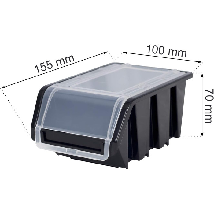 Stackable Boxes Set – 50 x Stackable Boxes with Lid 155x100x70 mm – Transparent Storage Boxes, Black