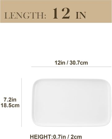 MALACASA Porcelain Serving Platter, Serving Tray 4-Piece Set, Rectangular Large Serving Platter for Buffets, Sushi, Cakes, Appetizers at Home/in Restaurant, 30 x 18 cm White (White, 4-Piece)