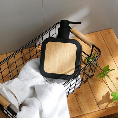 Дозатор для мила білий бамбук, 390 мл, для кухні, ванної кімнати, офісу, дозатор мила для миття посуду, чорний