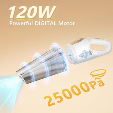 Акумуляторний пилосос EVARY 25KPa з HEPA-фільтром для авто, тварин, матраців, LED підсвічуванням, 30 хв роботи