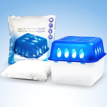 XXL Set: 4 x Dehumidifier Boxes with 20 Refill Packs, Room Dehumidifier, Moisture Stopper with Granule Bags (4 x Box + 20 x Refill Pack 400g)