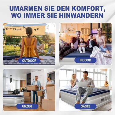 Надувний матрац LEADZM для 2 осіб з електронасосом, 203x152x46 см, сірий (блакитно-білий, подвійний). Flock/PVC, до 295 кг