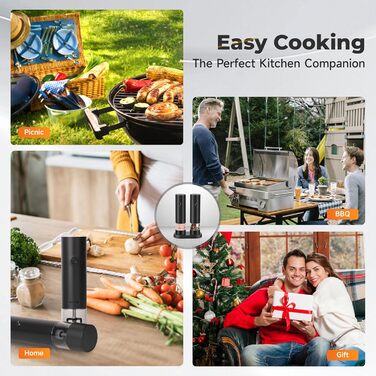 Електричні млини для солі та перцю (2 шт.), USB, для великої солі та перцю