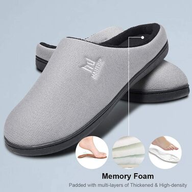 Чоловічі домашні капці MAIITRIP з ефектом пам'яті (Memory Foam), теплі зимові тапочки з протиковзаючою гумовою підошвою для дому та вулиці, сіро-чорні, розмір 42-43
