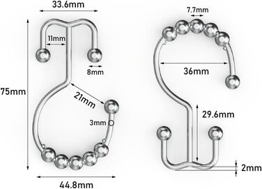 Регульована вигнута штанга для душу 107-182 см з 12 кільцями для душу - для ванної, гардеробу, кухні. Легка установка, хром.