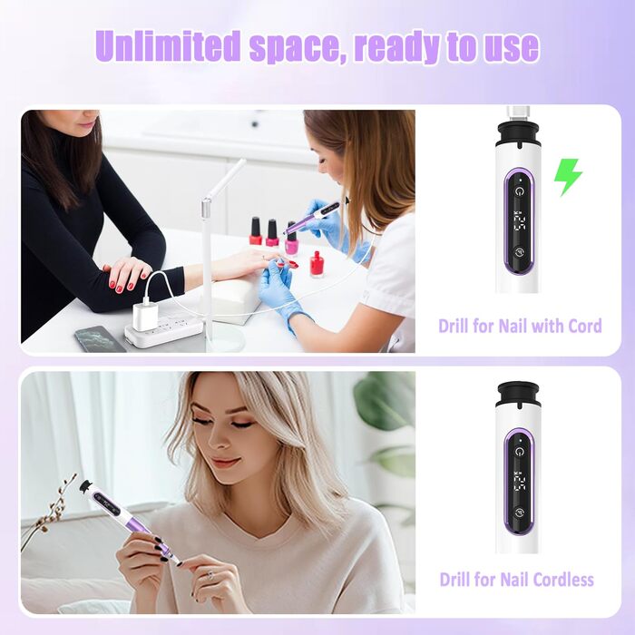 Електричний фрезер для нігтів для гелю, 12 в 1, бездротовий, 25000 об/хв, USB, 5 швидкостей, манікюр/педикюр