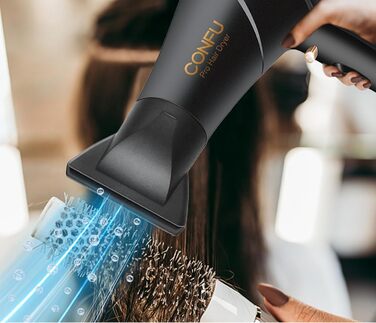 CONFU 2300W Professional Hair Dryer with Ionic Technology - Salon Quality, Diffuser & Styling Nozzle, AC Motor, Fast Drying, 2 Speed & 3 Heat Settings, LED Display, 220V