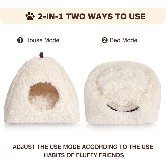 Cat Cave Cat Bed Cat House Cozy Cave 40x40cm Foldable Washable Comfortable Cat Sleeping Place for Cats Kittens Puppies with Removable Cat Head Pillow Beige