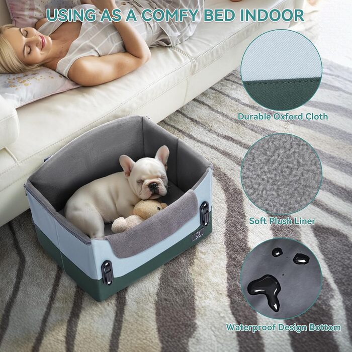 Автокрісло для собак, автокрісло для маленьких собак з ременями безпеки, підвищення для собак, складане, зелене