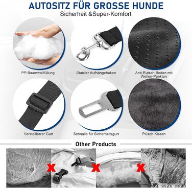 Honey Paws Dog Car Seat for Medium & Large Dogs - Universal Backseat Cover for Small/Medium Dogs up to 25kg - Non-Slip, Washable, Deep Black