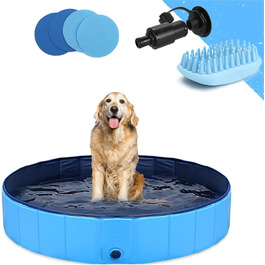 Dog Pool Inflatable Dog 55'x12' Paddling Pool Swimming Pool Kiddie Pool Dog Bathtub Doggy Pool for Large Pets Dog Cat Children PVC Non-Slip (Bonus Pet Bath Brush) (M:100cmx30cm (L 39