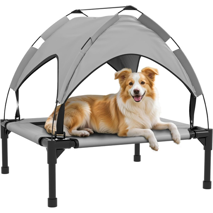 PawHut Підвищене собаче ліжко з балдахіном, для маленьких собак, Outdoor, сірий, 61 x 46 x 63 см