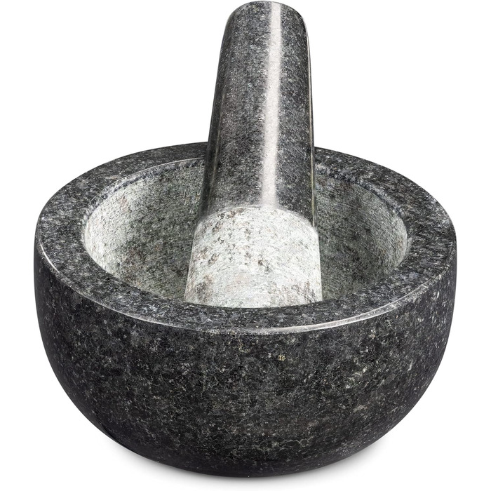 Navaris Granite Mortar and Pestle Set - Large Stone Mortar for Spices, Pesto, Herbs - Includes Pestle with Mallet - Ø 16cm (12 cm)