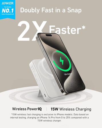 Powerbank Anker MagGo: 10000mAh, Qi2, 15W, MagSafe, USB-C, з дисплеєм та підставкою